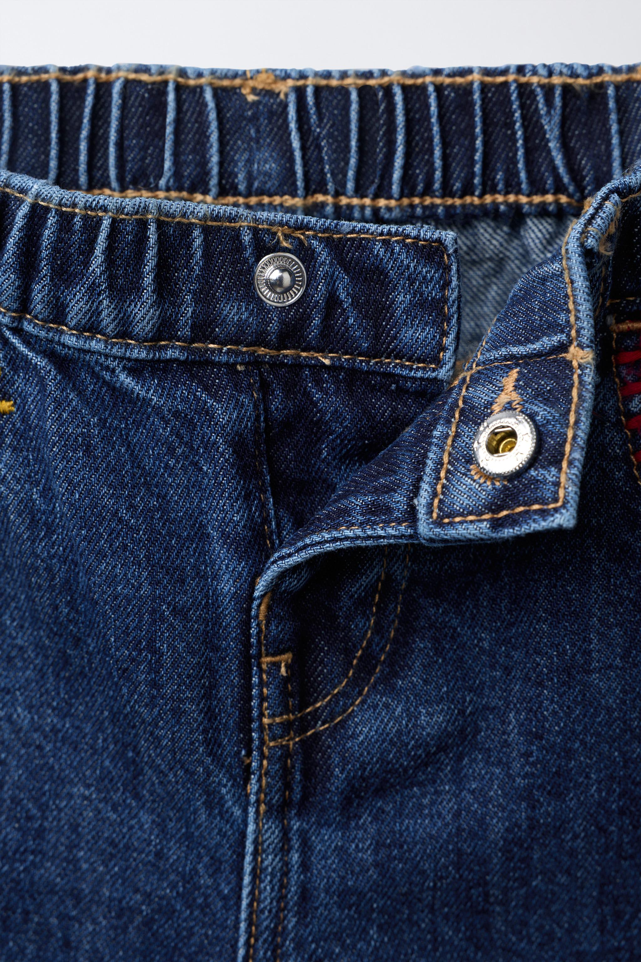 EMBROIDERED CONTRAST BAGGY JEANS